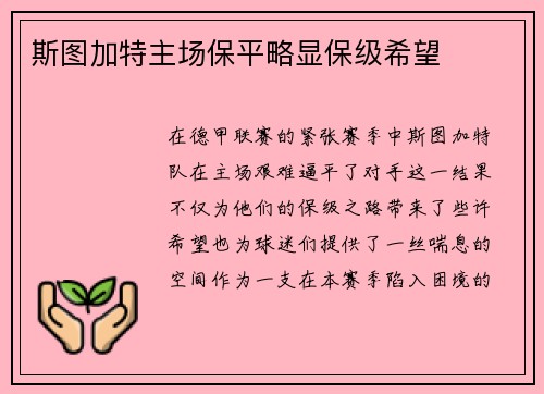 斯图加特主场保平略显保级希望